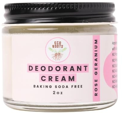 ECO ROOTS Natural Deodorant for Women & Men | Organic Deodorant Cream Non Aluminum | Baking Soda Free Healthy Deoderant for Body & Private Parts | All Vegan Pit Paste Zero Sweat | Rose Geranium Scent