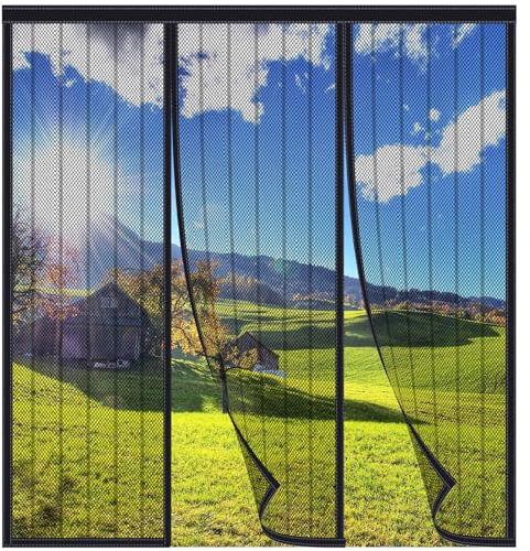 FYHDSH Moustiquaire Porte Magnétique, Magnétique Moustique, Rideau Anti Moustique,Montage Facile Et AdhéSif,Deux côtés ouverts, Pour Portes Coulissante Balcon, Double Porte Terrasse,Noir-C-120x200cm