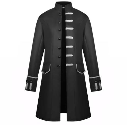 Cappotto steampunk da uomo, giacca di Halloween, stile medievale, vintage, gotico, stile vittoriano, Halloween, carnevale, cosplay, Nero , S