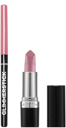 Avon Ultra Duo Lipstick & Lip Liner, Light Pink Lip Kit, Long Lasting Contour Liner, Matte Finish Lipstick, Posh Petal and Pink Cashmere