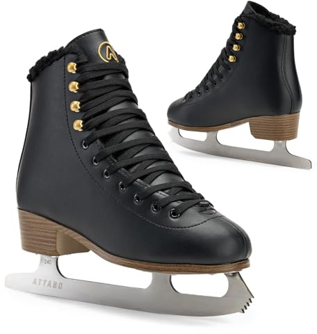 ATTABO Eiskunstlauf Schlittschuhe Damen ISLA Schwarz Größe 40EU Edelstahlkufe Ideal für Anfänger oder Fortgeschrittene PVC Obermaterial Starker Knöchelschutz und Stabilität beim Fahren auf dem EIS