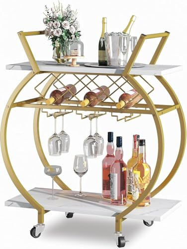 Huhote Carrello da servizio, carrello da cucina, carrello da bar con scaffalatura, carrello da portata con ruote, carrello per vino a 2 livelli, carrello per bevande per soggiorno, cucina, sala da