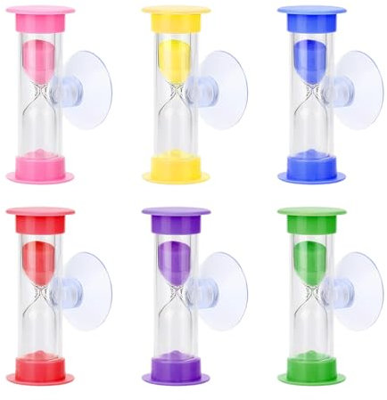6 Pezzi Timer Clessidra Da 3 Minuti, Clessidra Per Spazzolino Da Denti Per Bambini, Mini Clessidra Con Ventosa, Timer In Plastica, Puntelli Per Orologio