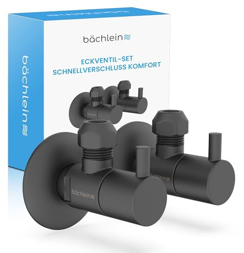 Bächlein Válvula de ángulo universal con cierre rápido Comfort negro mate [2 unidades] – 1/2 pulgadas, se abre y cierra con solo 1/4 revoluciones [Quarter Turn]