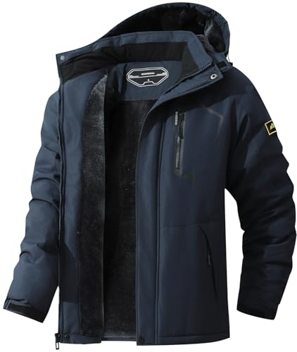 MAOYSSEN Chaqueta de esquí para hombre, chaqueta de invierno, abrigo impermeable, cortavientos, algodón, forro polar, bolsillos multifunción