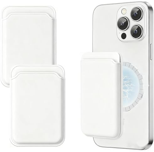 JEYORZY 2 pcs Tarjeteros Adhesivos, Tarjetero Movil, Cartera magnética para iPhone teléfonos Tarjetero de PU, tarjeta Flexible, Almacena hasta 2 Tarjetas y Cuenta con RFID y un Fuerte imán, Blanco