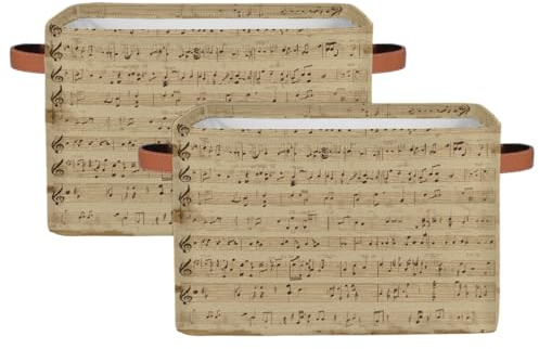 Myfsucce Fabric Storage Boxes with Handles, Old Music Sheet Foldable Large Storage Baskets for Home, 15x11x9.5 Inches, Pack of 2