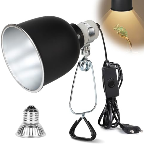 CPROSP Reptiler, terrarium, kupol, lamputtag, E27 med 1 värmelampa, 25 W, aluminiumreflektorlampa med lampklämma, terrarium för sköldpadda, bartagamn, 14 cm