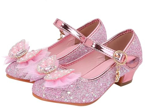 Scarpe Bimba, Scarpette Principessa Glitterate Mary Jane con Paillettes e Strass Diamante Bowknot Tacchi Glitter Carnevale Scarpe Tacco Flamenco Classiche Sandali da Ballo