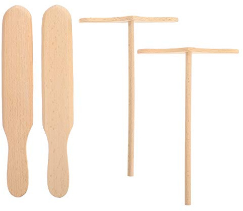 DOITOOL Set 4pezzi Utensili per Spalmare Pancake in Legno Beige, e Paletta Antiaderenti Ecologici per Cucina