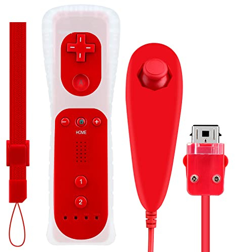OSTENT Motion Sensor Fernbedienung + Wired Nunchuck Combo kompatibel für Nintendo Wii Konsole Farbe rot