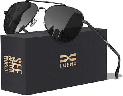 LUENX Aviator Sunglasses for Men Women Polarized Driving Classic Shades - UV 400 Protection with Accessories Black Lens 60MM