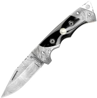 Custom made All Damascus Pocket Knife Horn handle