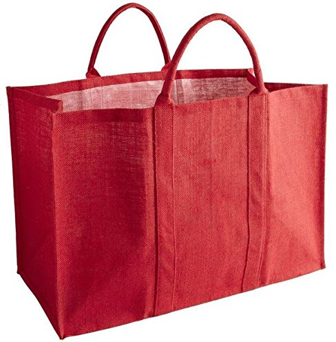 AUBRY GASPARD - Sac à Bûches Jute Rouge - Intérieur Lavable - 60x30x40 cm - Poignées Renforcées Charge 50 kg - Multiusage Anti Poussière - Contenance 72 L