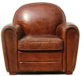 Pasargad Home Paris Club Collection Top Grain Leather Upholstered Armchair - Brown, 35 Width | Accent Chair for Stylish Living Spaces