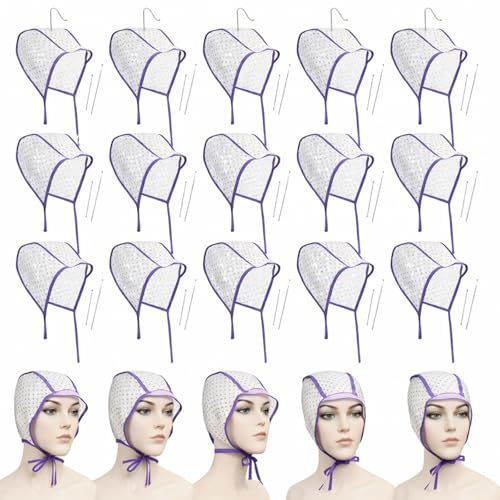 WILLBOND 20 Pcs Highlighting Caps, Hair Highlight Cap Bulk, Disposable Highlight Tipping Caps, Hair Coloring Dyeing Cap with 2 Pcs Metal Hooks for Salon Home, Highlighting Coloring Supplies (Purple)