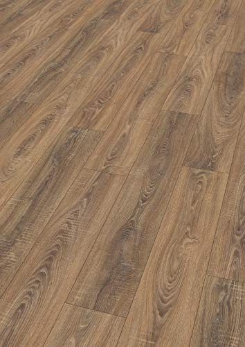 EGGER Home Laminatboden EHL077 Toscolano Eiche tabak (10mm, 1,746m²) | authentische Holzoptik | | Einfache Verlegung durch CLIC It! System | Praktisch & wertbeständig