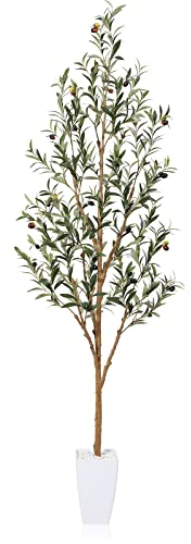 Fopamtri Olivenbaum Künstlich 180 cm Kunstpflanzen Groß Kunstbaum Grün Fake Kunstpflanze mit Früchten im Topf für Indoor Outdoor Home Schlafzimmer Büro Garten Dekoration (1 Pack)