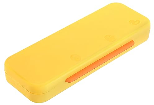 BSTKEY Plastic Double Layers Pencil Box with Lid, Yellow Foldable Pencil Holder Organizer Pen Case, School Office Stationery Box for Pencil, Pen, Eraser, Ruler