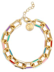 SINGULARU - Pulsera Link Rainbow Enamel. Latón con Acabado en Baño de Oro de 18 Kt. Cadena de Eslabones Macizos Grandes Esmaltados de Colores. Joyas para Mujer