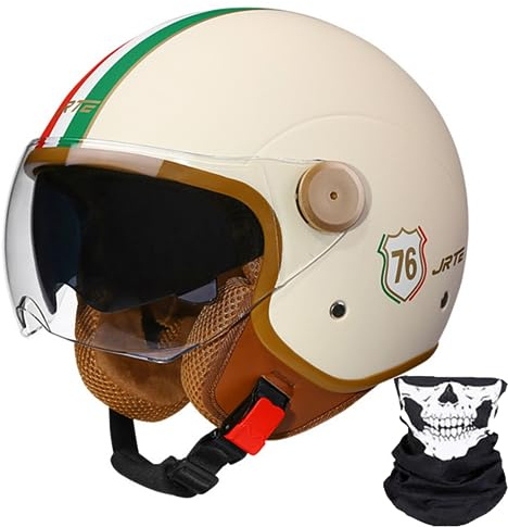 Casque De Moto Vespa, Demi-Casque De Moto Rétro 3/4 Ouvert avec Double Visière, pour Hommes Et Femmes, Casque De Scooter, VTT, Cruiser, Approuvé ECE/Dot 8,M56-57cm