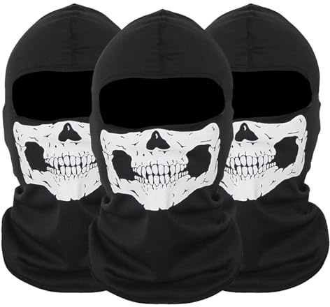 EUPSIIU 3 Piezas Ghost Mask Pasamontañas Balaclava 3D Calavera Máscaras de Terror Máscara de Cara Completa para Moto Deporte Fiestas Halloween y Carnaval Cosplay, Talla única (Negro)