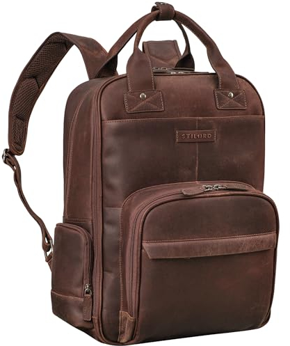 STILORD 'Kasimir' Vintage Leder Wickelrucksack für Damen und Herren Moderner Tagesrucksack Damen Daypack Herren, Farbe:sapelli - braun
