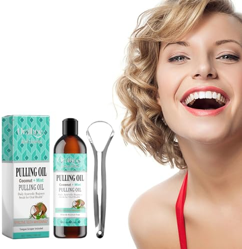 Aufhellendes Öl Mundspülung, Mundziehöl mit Kokosnuss & Pfefferminzöl, Oil Pulling For Teeth, Mundspülung für Frischen Atem, Zahnaufhellung und Gesündere Zähne und Gesundes Zahnfleisch (1 Stück)