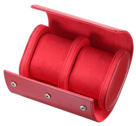 sourcing map Leather Watch Travel Case 2 Slot Watch Roll Storage Box Red | Single Organizer for Men Women Holding Storaging Displaying