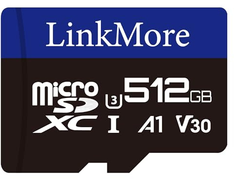 LinkMore XV13 512GB MicroSD Memory Card, MicroSDXC A1 UHS-I U3 V30 Class 10, Read Up to 95 MB/s, Write Up to 75 MB/s, SD Adapter Included