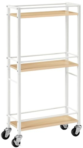 MAHANCRIS Servierwagen mit Rollen, Rollwagen mit 3 Etagen, Schmaler Küchenwagen, Küchenregal aus Spanplatte für Kleine Räume in Esszimmer, Badezimmer weiß ARCBN1501
