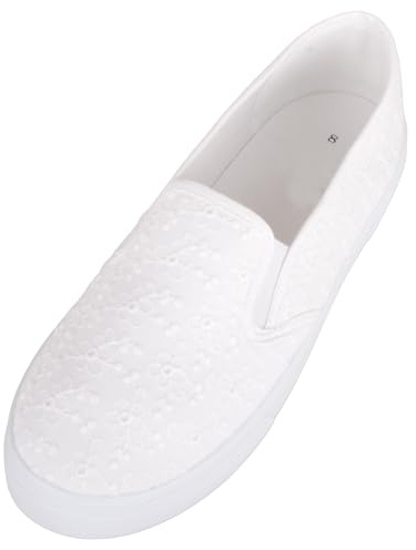 ABSOLUTE FOOTWEAR Womens Twin Gusset Floral Canvas Pumps with Platform Sole, White, UK 7