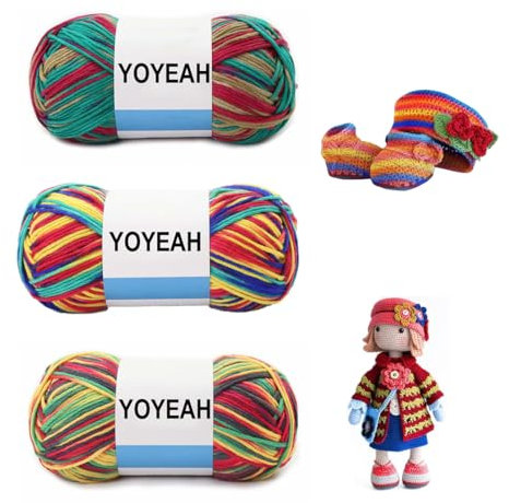 YOYEAH Sockenwolle Trio Strickset, 8-fädig, 80% hautverträgliche Baumwolle, 20% Milchfaser für filigranes Häkeln & Stricken - garn in einzigartigen Farben(3 x 100g)