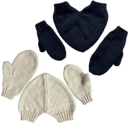 KEYULI 2SETS Funny Holding Hands Gloves Couple Gloves Couples Knitted Warm Gloves 2 Person Mittens (2Sets-C,One Size)
