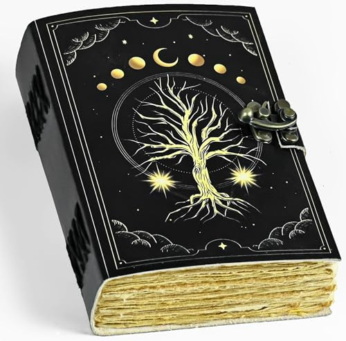 Saify Handicrafts Leder-Tagebuch, Baum des Lebens, Leder-Notizbuch, blanko, Zauberbuch der Schatten, Tagebuch mit farbigem Druck, geprägtes Design, Antik-Vintage, 200 Seiten (17,8 x 12,7 cm)