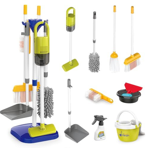 Juego de Limpieza para Niños, 22 Piezas Juguete para el Hogar Juego de Simulación con Aspirador de Trabajo, Escoba recogedor, Kit Limpieza Regalo Juguetes de rol para Niñas Niños de 3-6 Años (Azul)