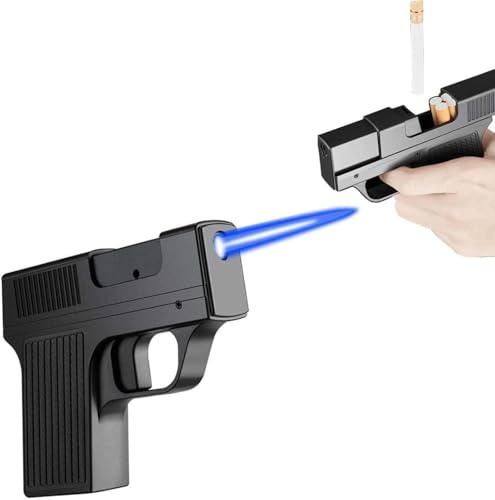 Accendino a Torcia Antivento Accendino a Portasigarette Butano Ricaricabile Fiamma Blu per Pistola Accendino a Portasigarette per Uomo (Senza Gas)(Black)