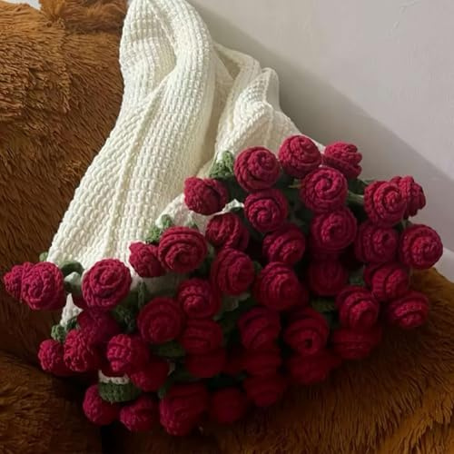 Coperta all'uncinetto fatta a mano, morbida e leggera, romantica con bouquet di rose, a maglia, da donna, per finitura o confezionamento, regalo per la festa della mamma