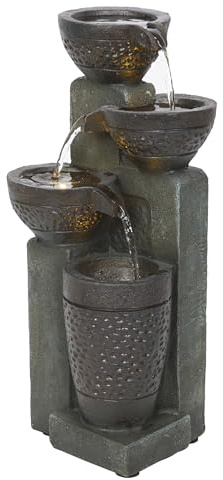 Alpine Corporatio 14 Tall Stoned Jar Cascading Water Fountain with LED Lights, Elegant Tabletop Water Feature for Home, Office, Living Room, and Bedroom Decor, Gray