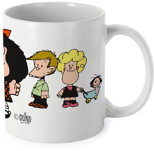 Grafoplás - Taza con Asa Fácil Agarre, Mafalda Amigos, Cerámica, Capacidad 330ml, 9,5x8cm, Perfecto para Tus Bebidas, Ideal como Regalo