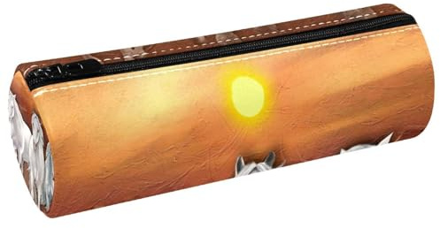 VAPOKF Trousse à crayons en cuir synthétique avec impression de chevaux galop sur coucher de soleil - Trousse de maquillage pour femmes, filles, garçons, enfants, fournitures scolaires et de bureau