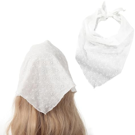 ShiningUU Hair Bandanas for Women White Trendy Versatile Head Scarf | Lace Crochet Head Scarf | Turban Headbands for Women | Boho Adjustable Bandana Headband & Hair Kerchief (White)​