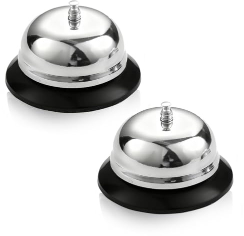Set of 2 Metal Table Bells Small Bell with Crisp Ringing Reception Bell Ship Bell for Restaurants Hotels Bars Silver