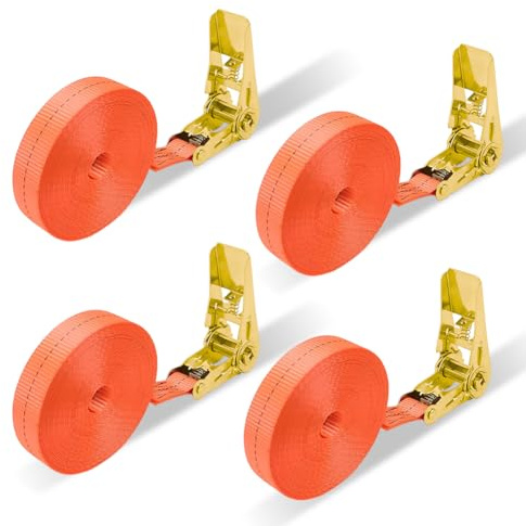 4 Piezas Cinchas de Amarre 8M*2.5CM Tensor de Carraca, Correa con Trinquete Tinchas, 6M Cinchas, Carga 800 kg Correa para Trinquete, Estándar Adecuados para Cargas Sólidas