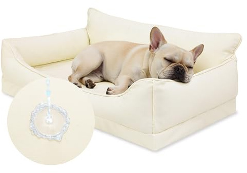Favodormir Cuccia Cane Interno Taglia Piccola-73x45 cm,Beige Ecopelle Divano per cani Impermeabile,Cuccia Cane Con 4 Bordi Alti,Cuscino Rimovibile Lavabile,Lettino per Cani Antiscivolo