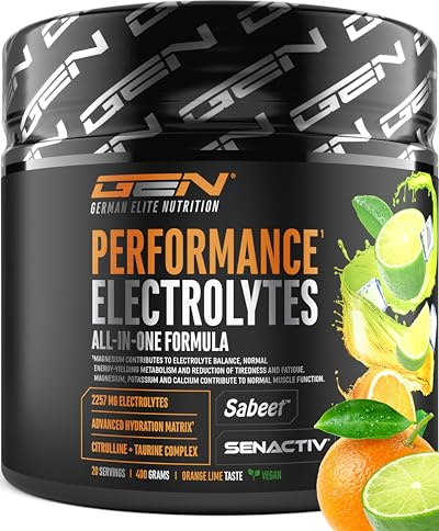 Performance Electrolytes - 400 g (20 Porzioni) - Advanced Hydration Matrix con Sodio, Potassio, Magnesio, Calcio e Cloruro - con Citrullina e Taurina - Senza Zucchero - Vegano - Gusto Arancia Lime