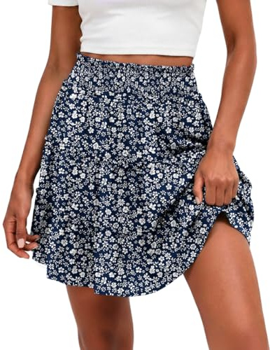 QIXING Women's Flowy Mini Skort High Waisted Ruffle RARA Skirt | Soft breathable fabric | built-in shorts | pockets | high-waist ruffle | for beach, parties