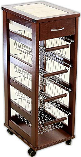 Carrello Cucina con Ruote in Legno con Cassetto e Cestelli Salvaspazio NOCE