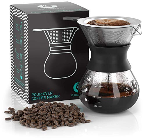 Coffee Gator Cafetera de goteo Pour Over manual con filtro de café permanente de acero inoxidable y jarra. (300ml)