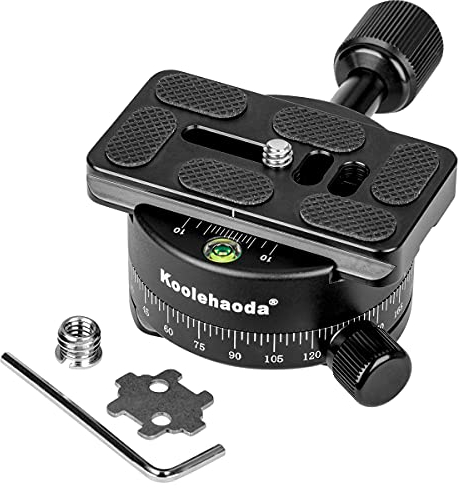 Koolehaoda Panorama Stativkopf 360 Grad Rotation Panoramakopf Aluminiumlegierung mit Arca Style Schnellwechselplatte für Stativ Einbeinstativ Schieberegler DSLR Kameras bis zu 10kg